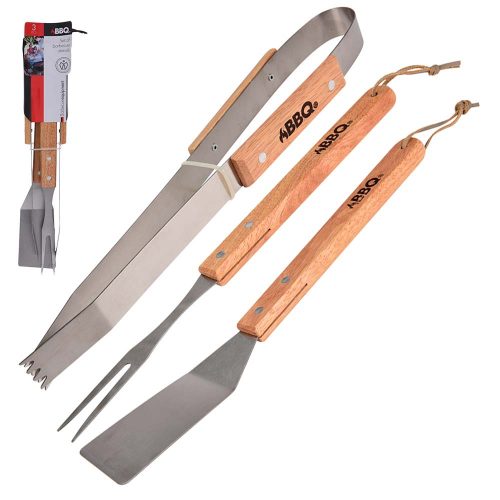Set de 3 utensilios de madera y metal para bbq gn-0927