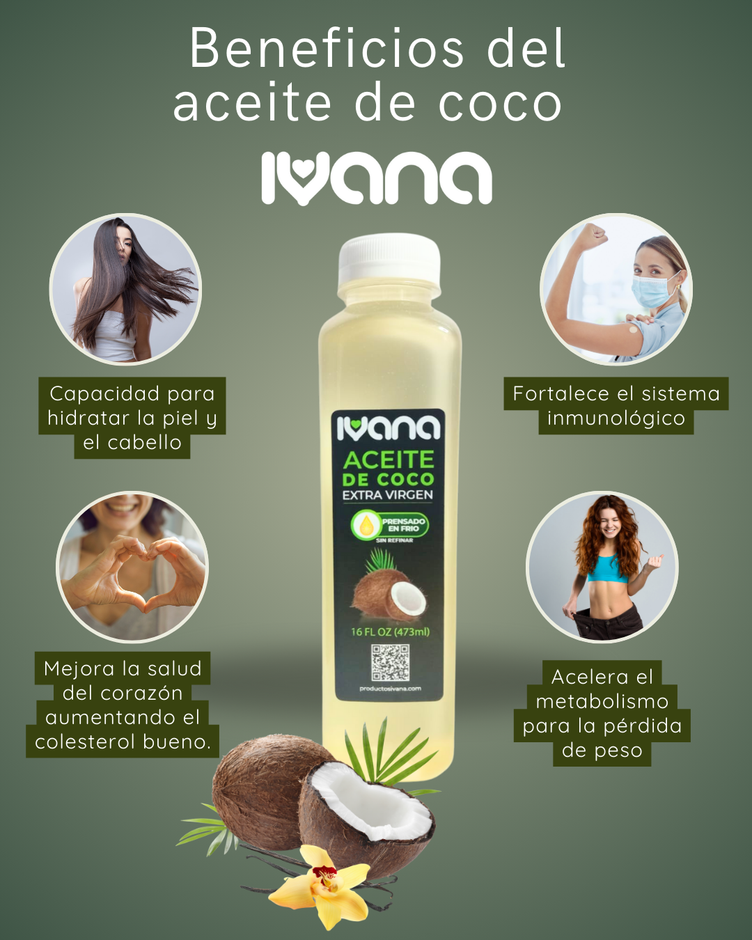 Ivana Aceite de Coco extra virgen prensado en frío 500ml (E)